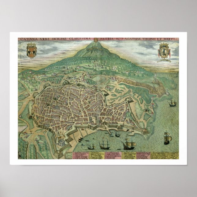 Affiche Carte de Catane, de 'Civitates Orbis Terrarum' par (Devant)