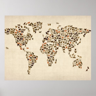 Affiche Carte de chats de la carte du monde