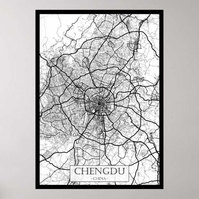 Affiche Carte de Chengdu Chine (Devant)