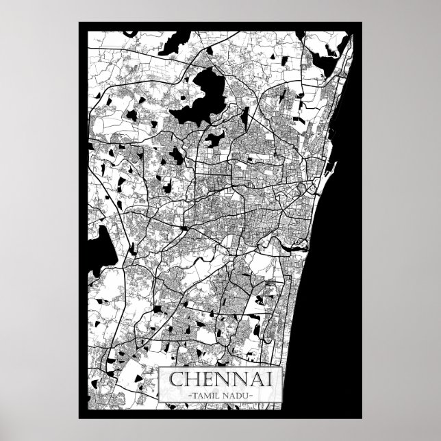 Affiche Carte de Chennai Tamil Nadu (Devant)