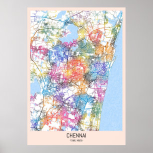 Affiche Carte de Chennai Tamil Nadu