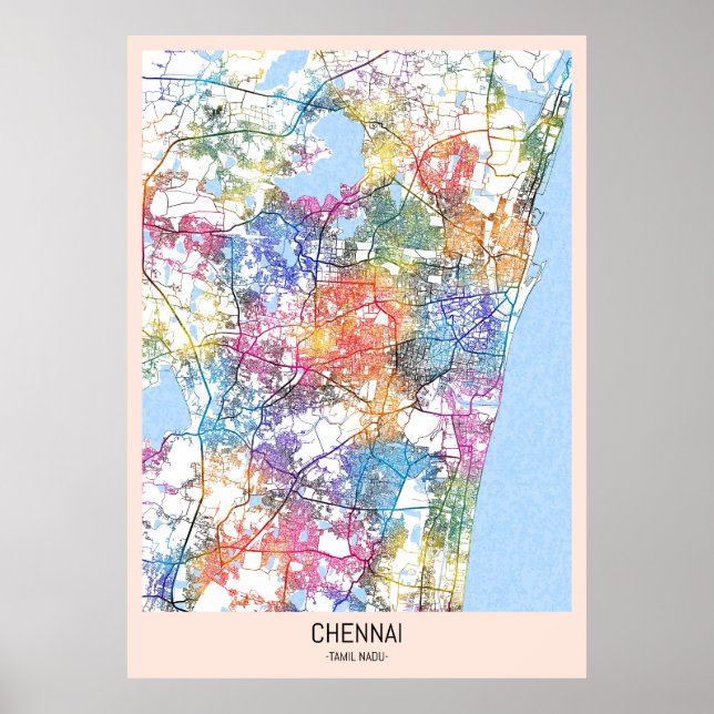 Affiche Carte de Chennai Tamil Nadu (Devant)