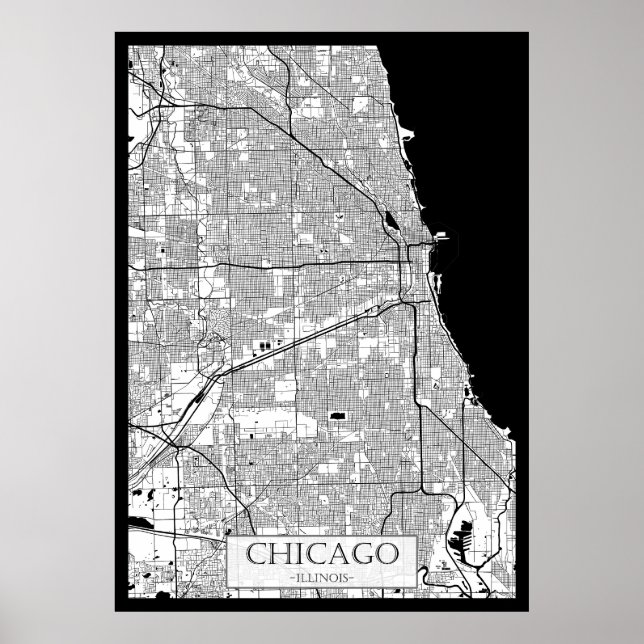 Affiche Carte de Chicago Illinois (Devant)