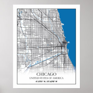 Affiche Carte de Chicago Illinois USA City Travel City Map