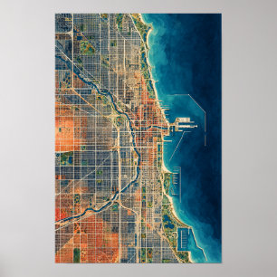 Affiche Carte de Chicago vue aérienne sur toile