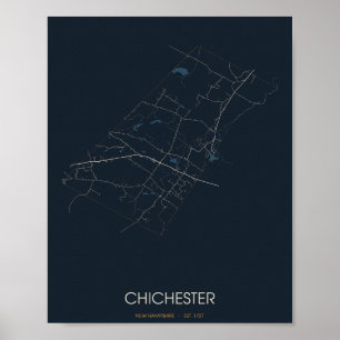 Affiche Carte de Chichester, New Hampshire (la nuit)