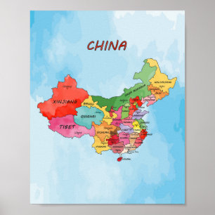 Affiche Carte de Chine aquarelle illustration
