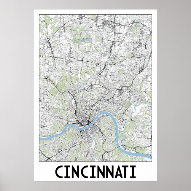 Affiche Carte de Cincinnati (Devant)