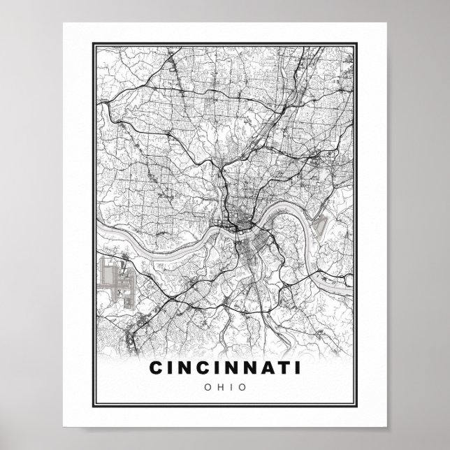 Affiche Carte de Cincinnati (Devant)