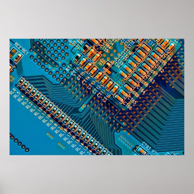 Affiche Carte de circuit électronique de près. ordinateur, (Devant)