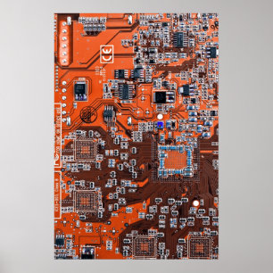 Affiche Carte de circuit Geek d'ordinateur Orange