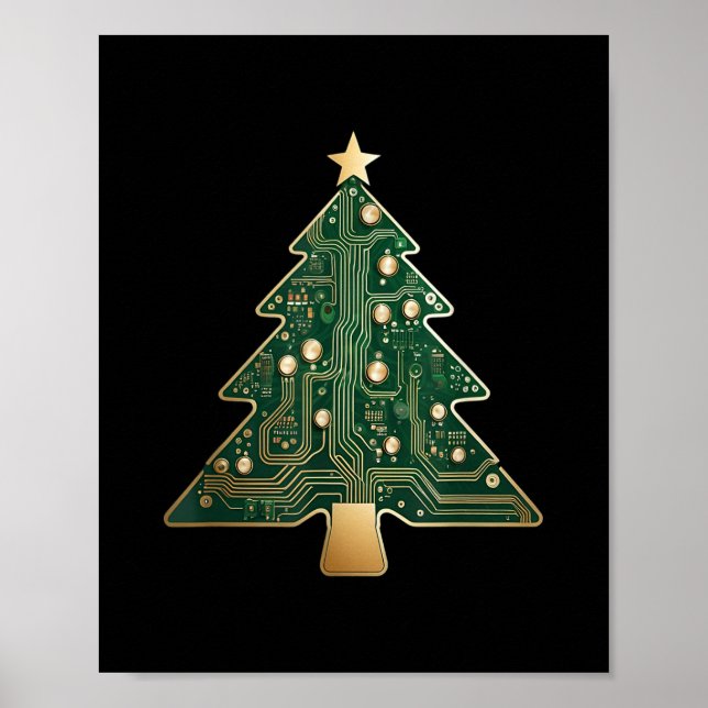 Affiche Carte de circuit informatique arbre de Noël (Devant)