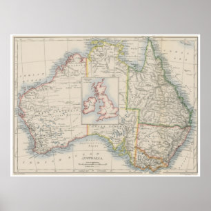 Affiche Carte de comparaison des tailles de l'Australie et