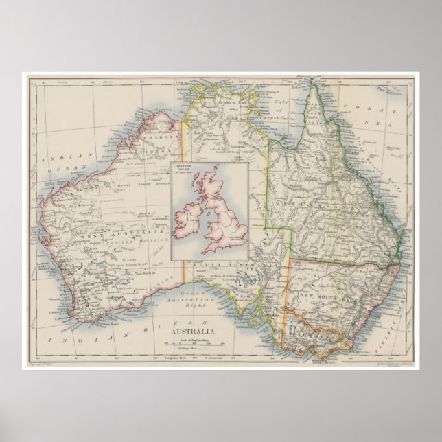 Affiche Carte de comparaison des tailles de l'Australie et (Devant)