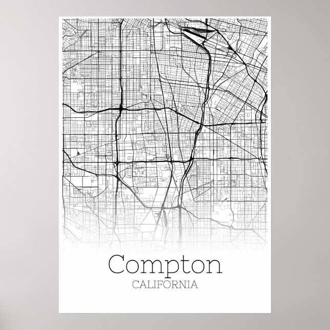 Affiche Carte de Compton - Californie - Carte de la ville  (Devant)
