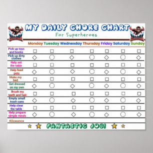 Affiche Carte de corvée quotidienne Superhero pour enfants