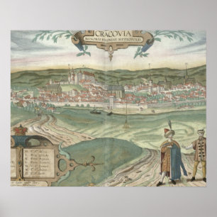 Affiche Carte de Cracow, de Civitates Orbis Terrarum par