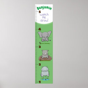 Affiche Carte de croissance des hippo rhinocéros mignons