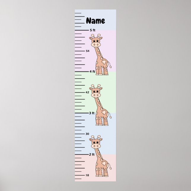 Affiche Carte de croissance Pastel Giraffe Cute Ajouter le (Devant)