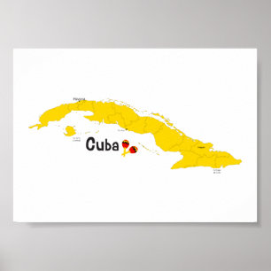 Affiche Carte de Cuba avec Maracas
