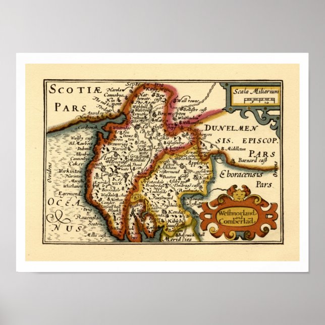 Affiche Carte de Cumbria (Westmorland, Cumberland) (Devant)