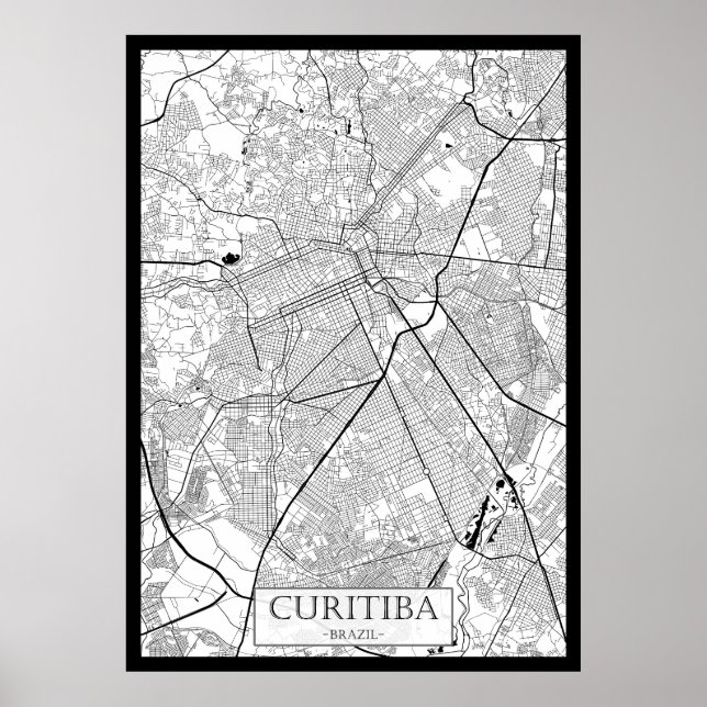 Affiche Carte de Curitiba Brésil (Devant)