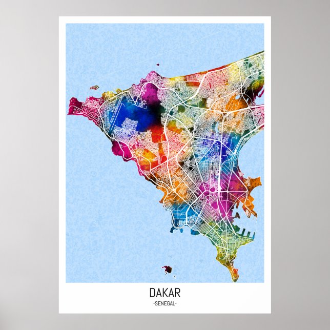 Affiche Carte de Dakar Sénégal (Devant)
