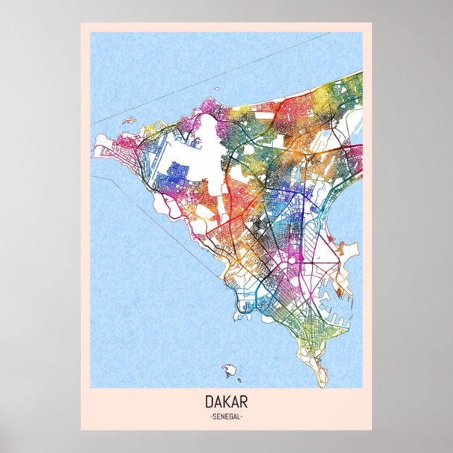 Affiche Carte de Dakar Sénégal (Devant)