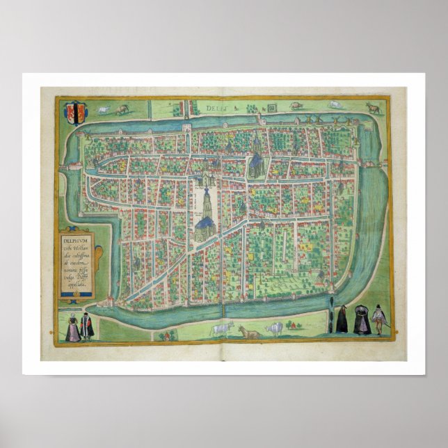 Affiche Carte de Delft, de 'Civitates Orbis Terrarum' par  (Devant)