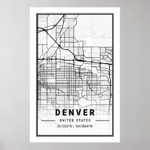 Affiche Carte de Denver Colorado CO USA City Travel City
