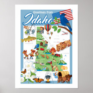 Affiche Carte de dessin de Idaho
