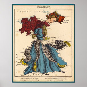 Affiche Carte de dessin de l'Allemagne (1868)