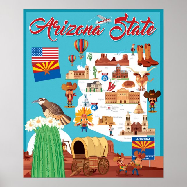 Affiche Carte de dessin de l'Arizona (Devant)