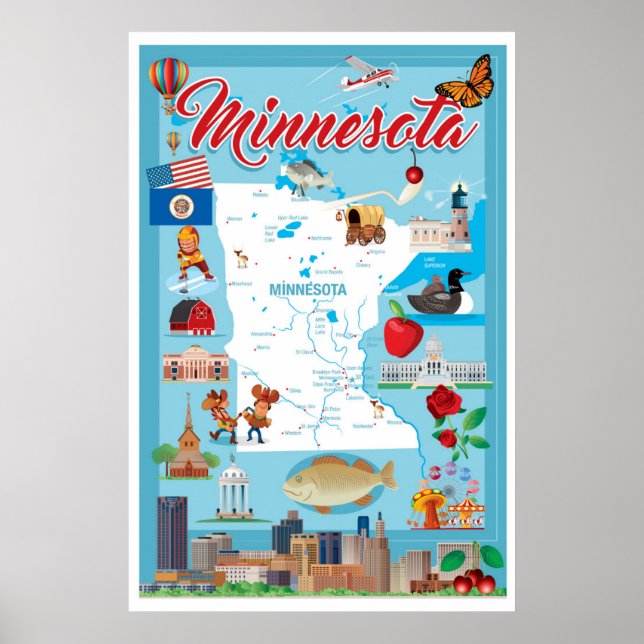 Affiche Carte de dessin du Minnesota (Devant)
