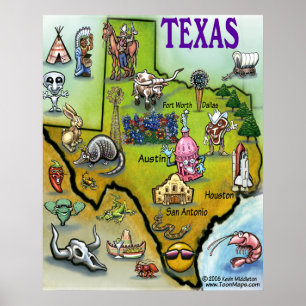 Affiche Carte de dessin du Texas