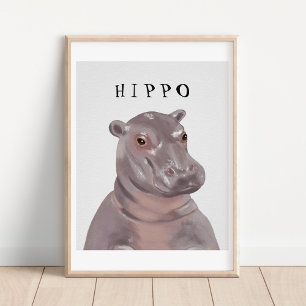 Affiche Carte de dessin pour enfants d'Hippo mignonne pers