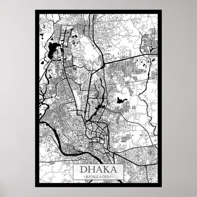 Affiche Carte de Dhaka Bangladesh (Devant)