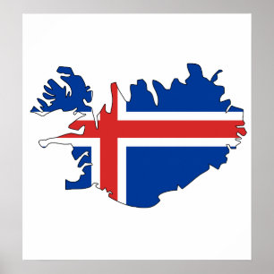 Affiche Carte de drapeau de l'Islande normale