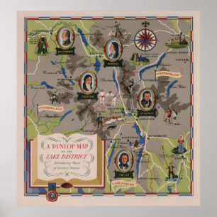 Affiche Carte de Dunlop de secteur de lac, Angleterre