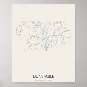 Affiche Carte de Dunstable Massachusetts