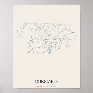 Affiche Carte de Dunstable Massachusetts