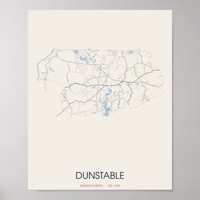 Affiche Carte de Dunstable Massachusetts (Devant)