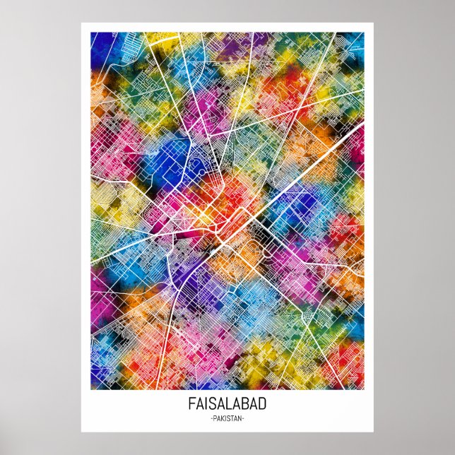 Affiche Carte de Faisalabad Pakistan (Devant)