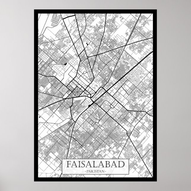 Affiche Carte de Faisalabad Pakistan (Devant)