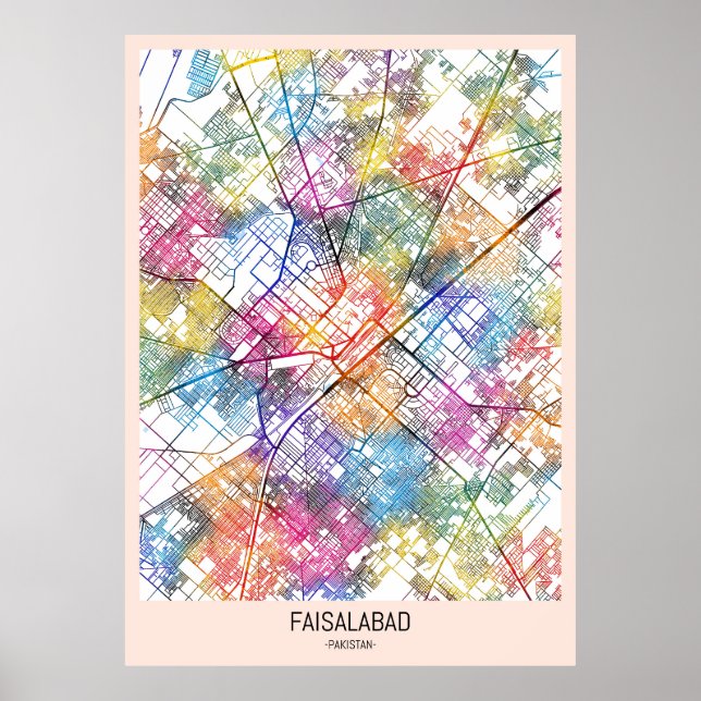 Affiche Carte de Faisalabad Pakistan (Devant)