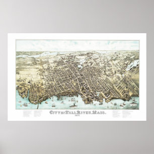 Affiche Carte de Fall River, Massachusetts en 1877