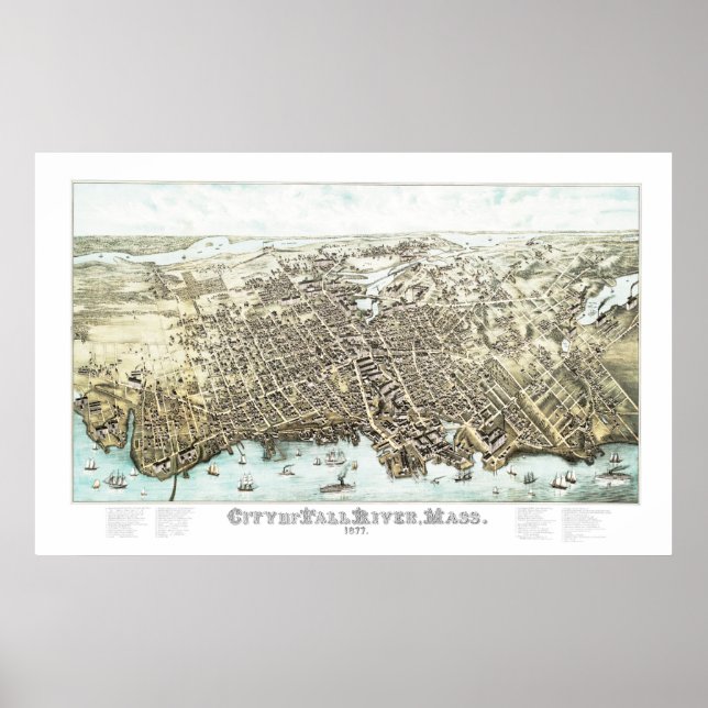Affiche Carte de Fall River, Massachusetts en 1877 (Devant)