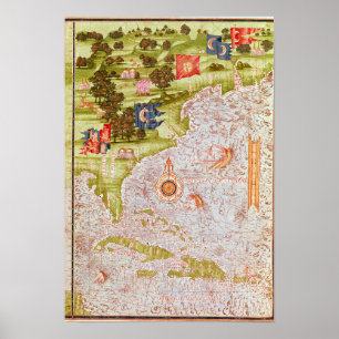 Affiche Carte de Floride et Antilles