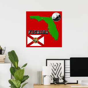Affiche Carte de Floride, Texte de l'image et État Faux Qu