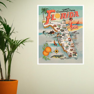 Affiche Carte de Floride vintage